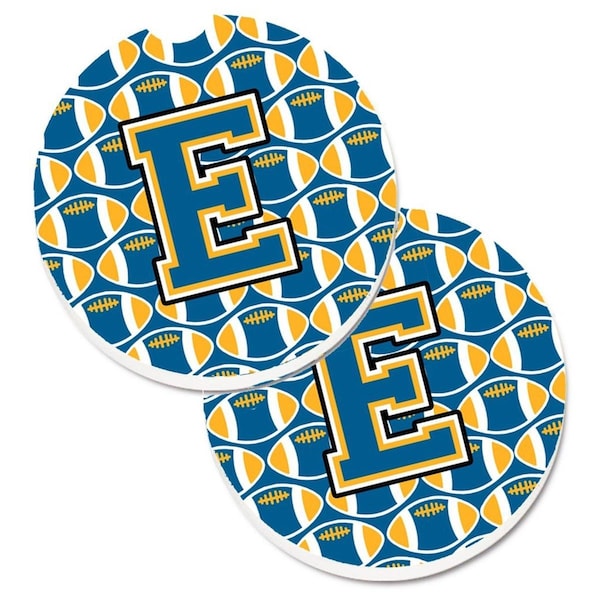 Carolines Treasures Letter E Football Blue and Gold Set of 2 Cup Holder Car Coaster CJ1077-ECARC - main